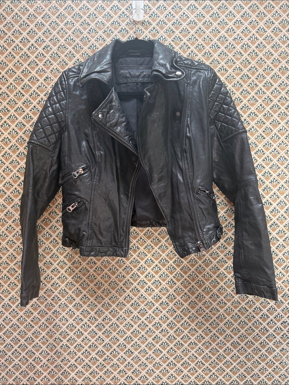 Zara Women's Black Quilted Leather Biker Jacket